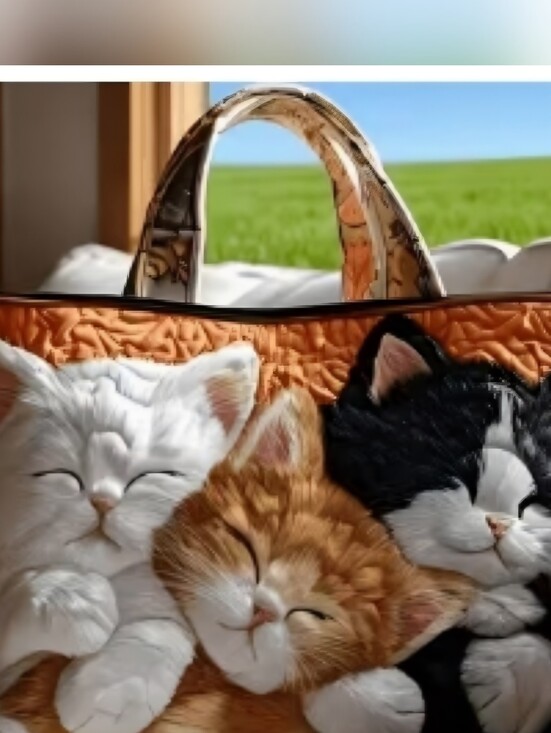 Handbags - Cute Sleeping Kittens Quilted Cat Tote Bag -